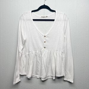 Cloud Dancer White Henley Peplum Women's Top Size Large Pullover Beach Romantic